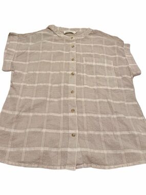 Indi & Cold Button-Front Lightweight Check Blouse in Light Taupe